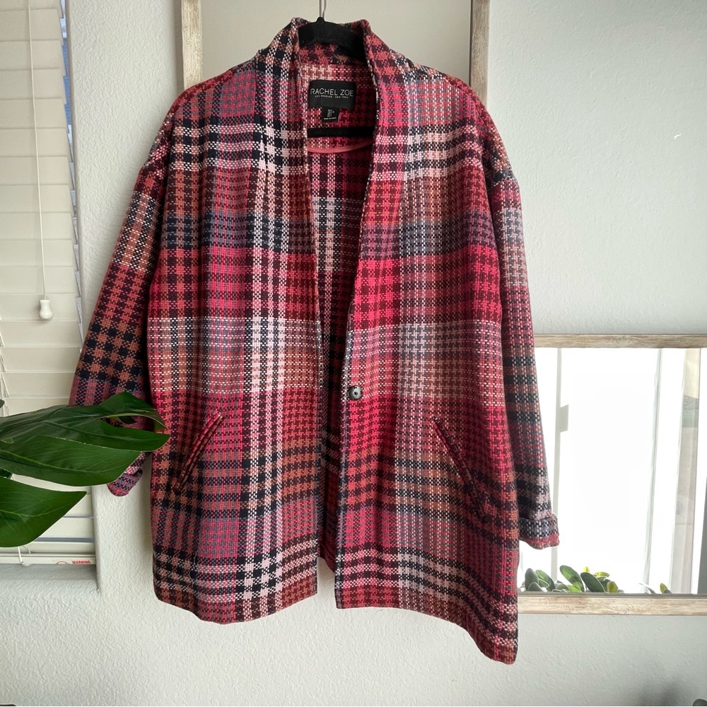 Rachel Zoe Single Button Patchwork Plaid Jacket - image 6